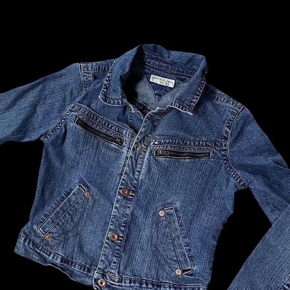 Vintage Blue Jean Denim Jacket Kids Size Large Tommy Hilfiger Retro Y2K READ